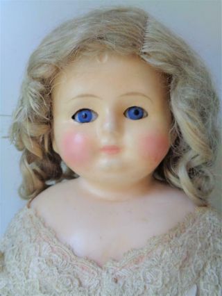 24 " Antique Wax Dome Head Doll Blue Glass Eyes Painted Boots Antique Clothes
