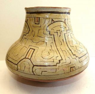 Older Shipibo Pottery Jar - Classic Decoration - 6 " Tall X 7 1/2 " Dia.  - Vg Cond