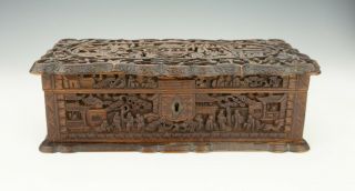 Antique Chinese Cantonese Intricately Carved Oriental Figures Camphor Wood Box