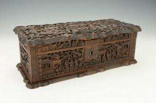 Antique Chinese Cantonese Intricately Carved Oriental Figures Camphor Wood Box 2