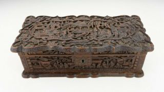 Antique Chinese Cantonese Intricately Carved Oriental Figures Camphor Wood Box 3