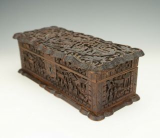 Antique Chinese Cantonese Intricately Carved Oriental Figures Camphor Wood Box 5