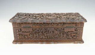 Antique Chinese Cantonese Intricately Carved Oriental Figures Camphor Wood Box 6