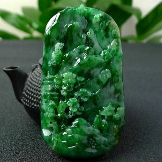 100 Natural Jade A Goods Hand - Carved Green Landscape Jade 425