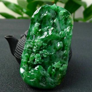 100 natural jade A goods hand - carved green landscape jade 425 3