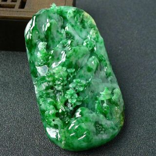 100 natural jade A goods hand - carved green landscape jade 425 7