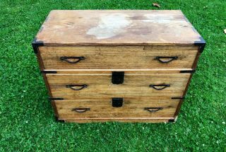 Antique Japanese Tonsu chest of drawers 100,  years old Kiri wood collectible 3