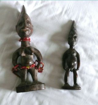 African Tribal Art | Antique Yoruba Ibeji Twins,  Male & Female Statues,  Nigeria
