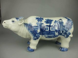 Antique Chinese Porcelain Blue And White Elephants With Figure Patterns