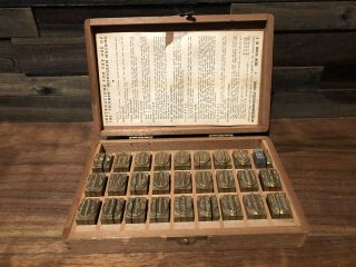 Vintage Ackerman - Gould Letterpress Printing Type Brass Blocks W/ Wood Case