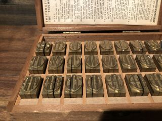 Vintage Ackerman - Gould Letterpress Printing Type Brass Blocks w/ Wood Case 2
