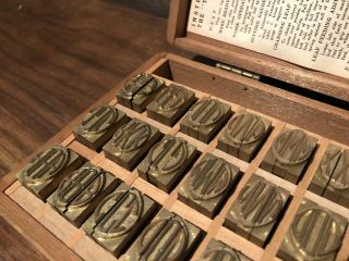 Vintage Ackerman - Gould Letterpress Printing Type Brass Blocks w/ Wood Case 4