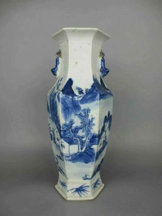 Antique Chinese 19th Porcelain Blue And White Landscape The Six Party Vase