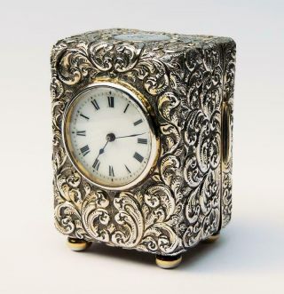 Silver Gilt Miniature Desk Clock London 1900 Thomas Wheeler