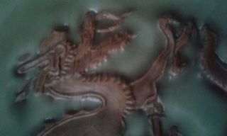 Large Chinese Celadon Dish w / Dragon 3