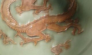 Large Chinese Celadon Dish w / Dragon 5