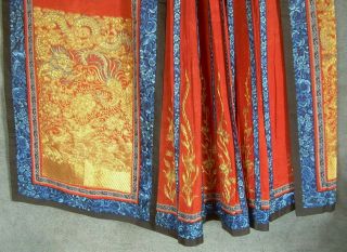 Antique Chinese Skirt DRAGON & PHOENIX Metallic Thread Embroidery Textile 10