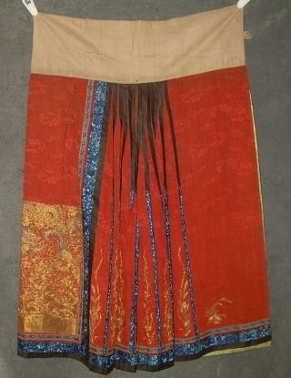 Antique Chinese Skirt DRAGON & PHOENIX Metallic Thread Embroidery Textile 2