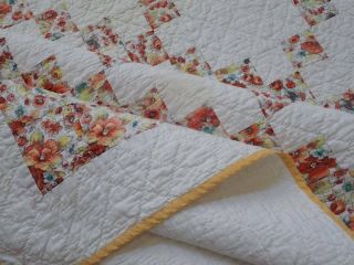 Vintage 30 - 50s Yellow Orange Blue Floral Print IRISH CHAIN QUILT 82 