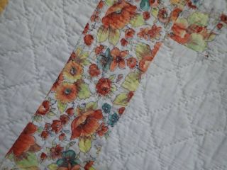 Vintage 30 - 50s Yellow Orange Blue Floral Print IRISH CHAIN QUILT 82 