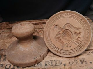 Antique Heart Motif Butter Print Stamp Mold Press Primitive Folk Art Eagle Wheat