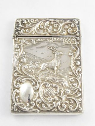 Rare Antique Edwardian Solid Sterling Silver Stag Card Case Crisford Norris 1903