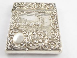 RARE ANTIQUE EDWARDIAN SOLID STERLING SILVER STAG CARD CASE CRISFORD NORRIS 1903 2