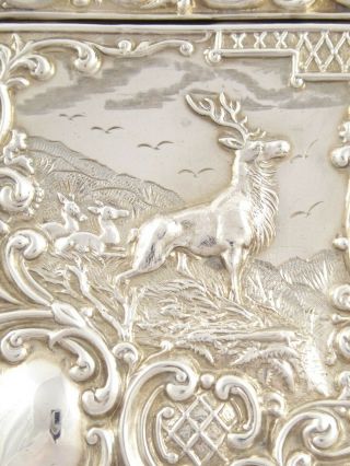 RARE ANTIQUE EDWARDIAN SOLID STERLING SILVER STAG CARD CASE CRISFORD NORRIS 1903 6