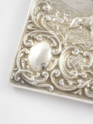 RARE ANTIQUE EDWARDIAN SOLID STERLING SILVER STAG CARD CASE CRISFORD NORRIS 1903 8