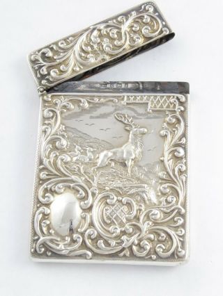 RARE ANTIQUE EDWARDIAN SOLID STERLING SILVER STAG CARD CASE CRISFORD NORRIS 1903 9