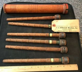 Vintage Antique Industrial Wood Spindles Spools 1 Hunter Bowen,  6 Small