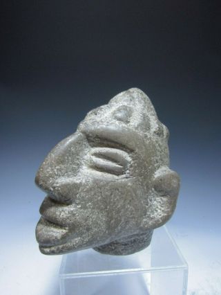 Pre Columbian Costa Rica Carved Stone Marker In The Shape Of A Head Ca.  1500 Ad
