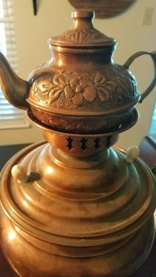 Vintage Copper And Brass Tea Kettle With Tea Pot