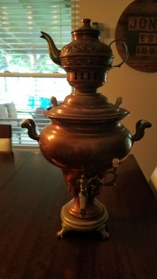 Vintage copper and brass tea kettle with tea pot 3