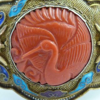 ANTIQUE CHINESE FILIGREE SILVER GILT,  CLOISONNE AND CARVED CORAL BRACELET 2