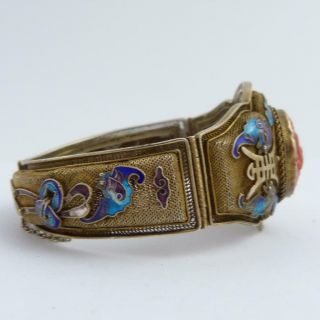 ANTIQUE CHINESE FILIGREE SILVER GILT,  CLOISONNE AND CARVED CORAL BRACELET 5