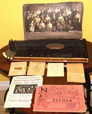 Antique Franz Schwarzer American Zither Instrument 1890s W/ Rare Photo