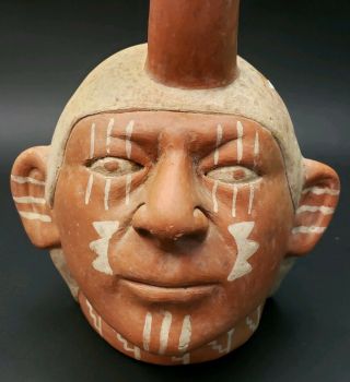 Pre columbian Or Later Moche Portrait Figural Stirrup Vessel 2