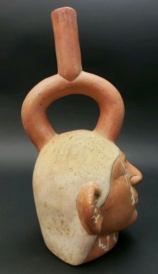 Pre columbian Or Later Moche Portrait Figural Stirrup Vessel 3