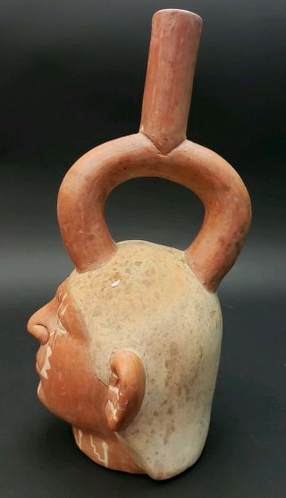 Pre columbian Or Later Moche Portrait Figural Stirrup Vessel 6