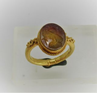 Scarce Roman Gold Ring High Carat Gold Agate Intaglio Emperor Impression