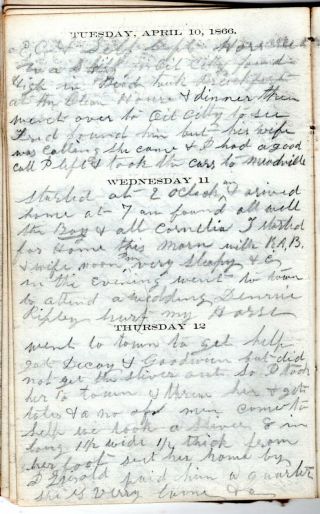 1866 Handwritten Diary Amos Brooks Olean Ny Big Main St Fire Raft Trips On River