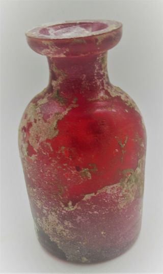 Rare Ancient Roman Red Glass Medicine Bottle Circa 200 - 300ad