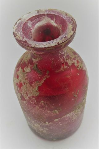 RARE ANCIENT ROMAN RED GLASS MEDICINE BOTTLE CIRCA 200 - 300AD 2