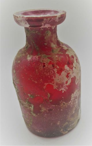 RARE ANCIENT ROMAN RED GLASS MEDICINE BOTTLE CIRCA 200 - 300AD 3