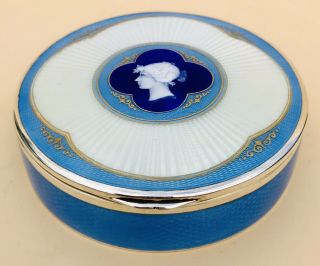 Lovely Large Circular German Solid Silver Guilloche Enamel Box,  C1900 168g