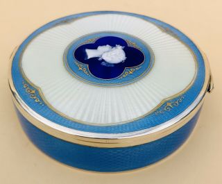 LOVELY LARGE CIRCULAR GERMAN SOLID SILVER GUILLOCHE ENAMEL BOX,  C1900 168g 4