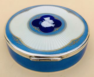 LOVELY LARGE CIRCULAR GERMAN SOLID SILVER GUILLOCHE ENAMEL BOX,  C1900 168g 5