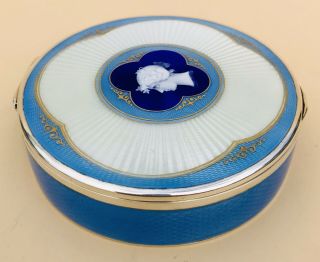 LOVELY LARGE CIRCULAR GERMAN SOLID SILVER GUILLOCHE ENAMEL BOX,  C1900 168g 6