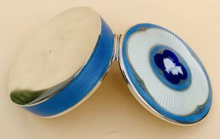 LOVELY LARGE CIRCULAR GERMAN SOLID SILVER GUILLOCHE ENAMEL BOX,  C1900 168g 8